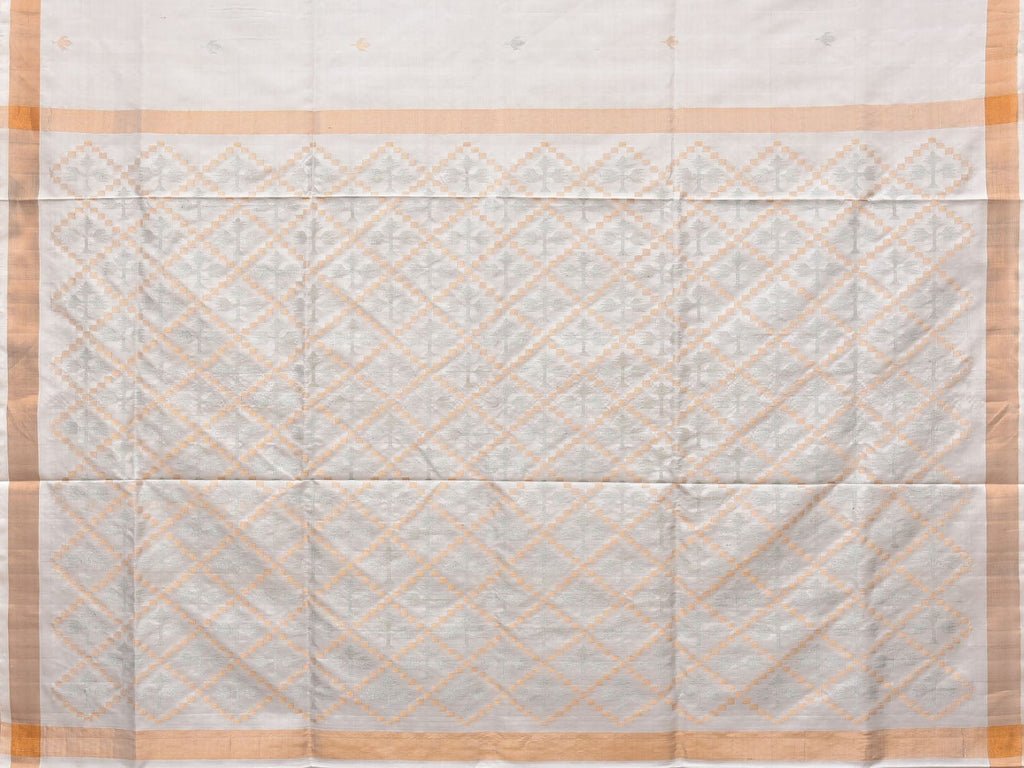 White Uppada Silk Handloom Saree with Jamdani Pallu Design - Global Threads | Grocsy