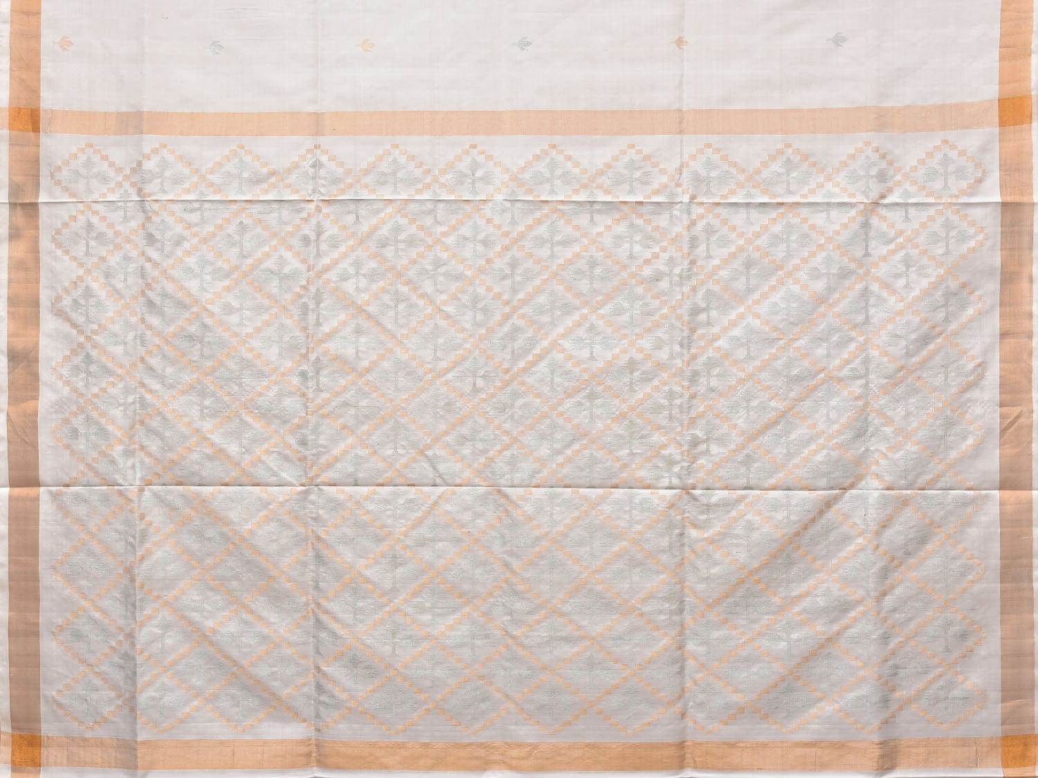 White Uppada Silk Handloom Saree with Jamdani Pallu Design - Global Threads | Grocsy