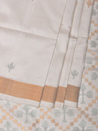 White Uppada Silk Handloom Saree with Jamdani Pallu Design - Global Threads | Grocsy
