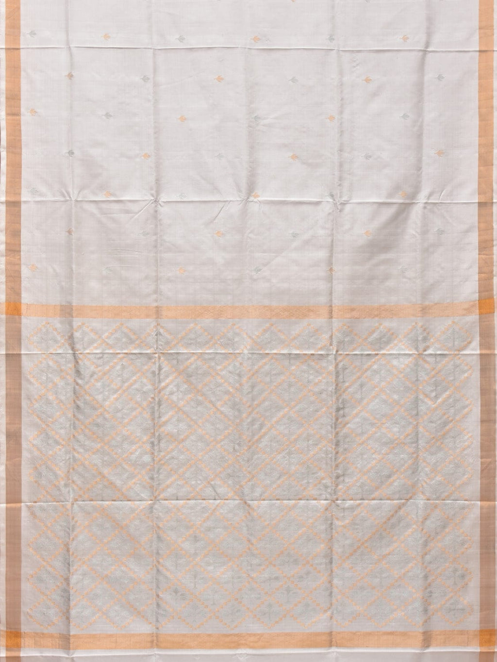 White Uppada Silk Handloom Saree with Jamdani Pallu Design - Global Threads | Grocsy