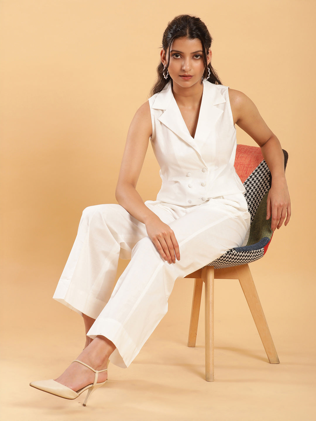 BohoJazz Formal Serene White Waistcoat with Trousers Co-ord Set | Grocsy