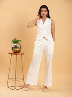 BohoJazz Formal Serene White Waistcoat with Trousers Co-ord Set | Grocsy