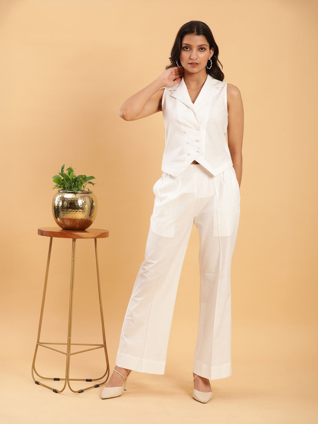 BohoJazz Formal Serene White Waistcoat with Trousers Co-ord Set | Grocsy