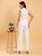 BohoJazz Formal Serene White Waistcoat with Trousers Co-ord Set | Grocsy