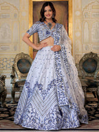 Tulsi Art Graceful White Satin Thread Embroidered Party Wear Lehenga Choli | Grocsy