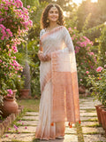 Anaita White Linen Woven Work Saree With Blouse | Grocsy