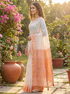 Anaita White Linen Woven Work Saree With Blouse | Grocsy