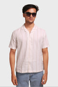 Jonesburg Men's White Beige Stripes Textured Relaxed Fit Shirt | Grocsy