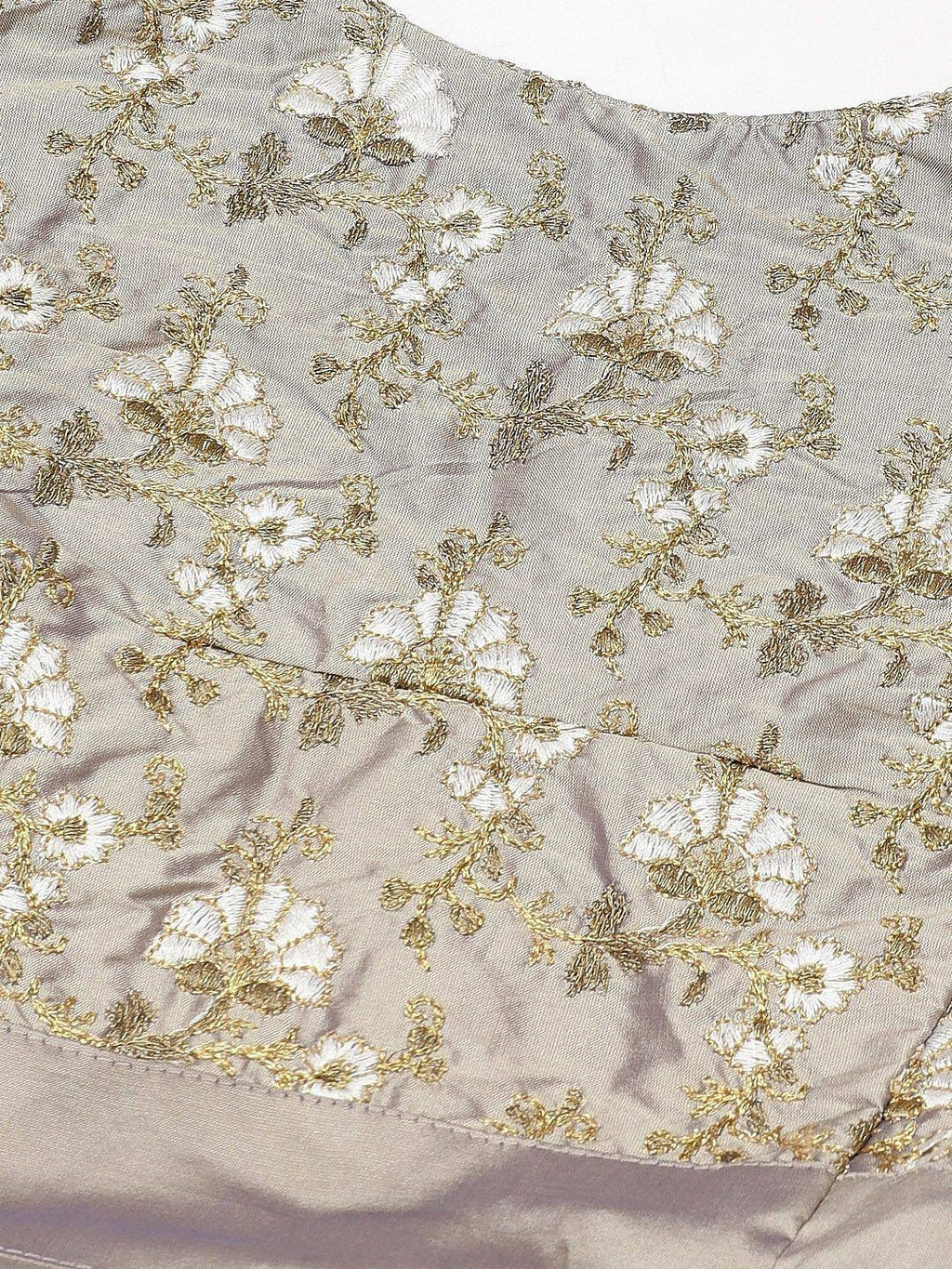 Tulsi Art White & Taupe Embroidered Semi-Stitched Myntra Lehenga & Unstitched Blouse With Dupatta | Grocsy