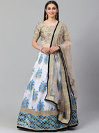 Tulsi Art White & Taupe Embroidered Semi-Stitched Myntra Lehenga & Unstitched Blouse With Dupatta | Grocsy