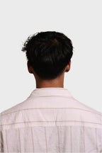 Jonesburg Men's White Beige Stripes Textured Relaxed Fit Shirt | Grocsy