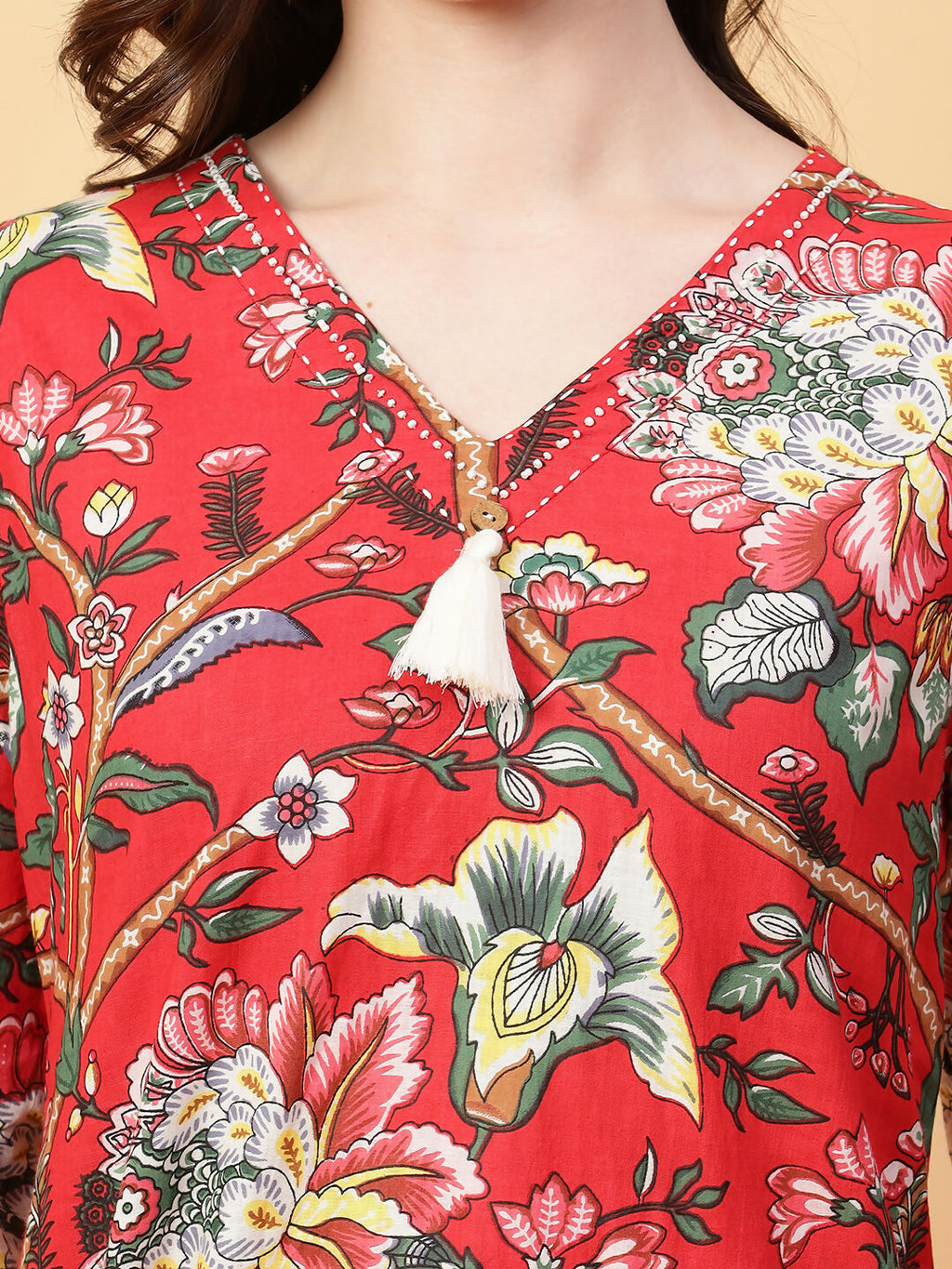 Joban Fashion Red Cotton Printed & Hand Work Co-ord Set | Grocsy