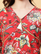 Joban Fashion Red Cotton Printed & Hand Work Co-ord Set | Grocsy