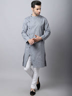 Even Apparels Grey Pure Cotton Sherwani Men's Kurta With Asymetrical Cut | Grocsy