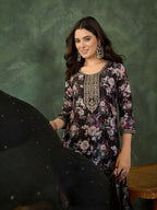 The52 Women's Beautiful Embroidery Work Chinon silk Fabric Straight Kurta Pant and Dupatta Set | Grocsy