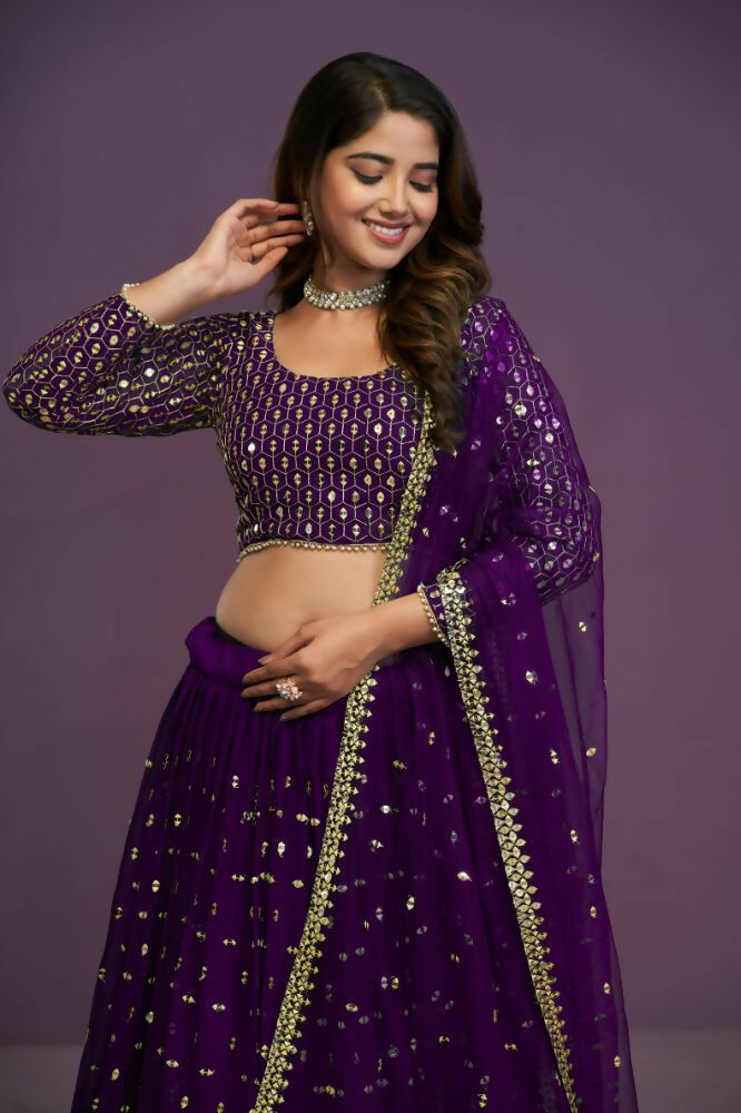 Purple Georgette Embroidery Sequence Work Lehenga Choli Set - Jihu Culture | Grocsy