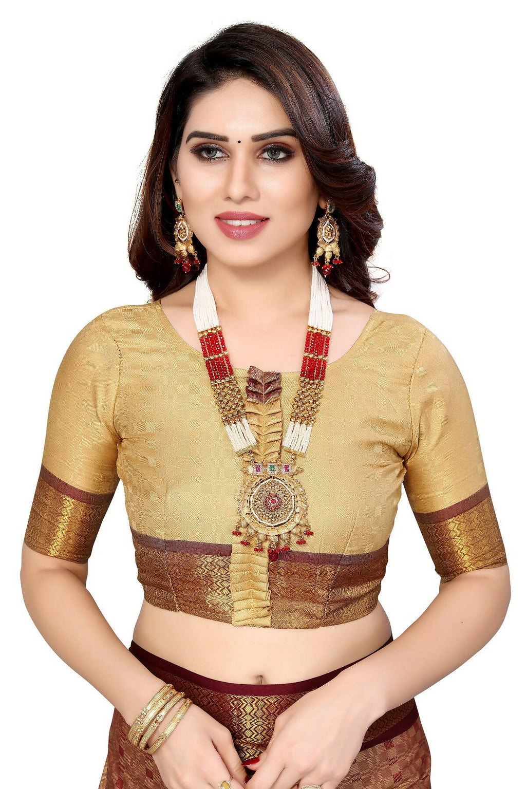Vamika Weaving Brown Cotton Silk Saree | Grocsy