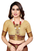 Vamika Weaving Brown Cotton Silk Saree | Grocsy