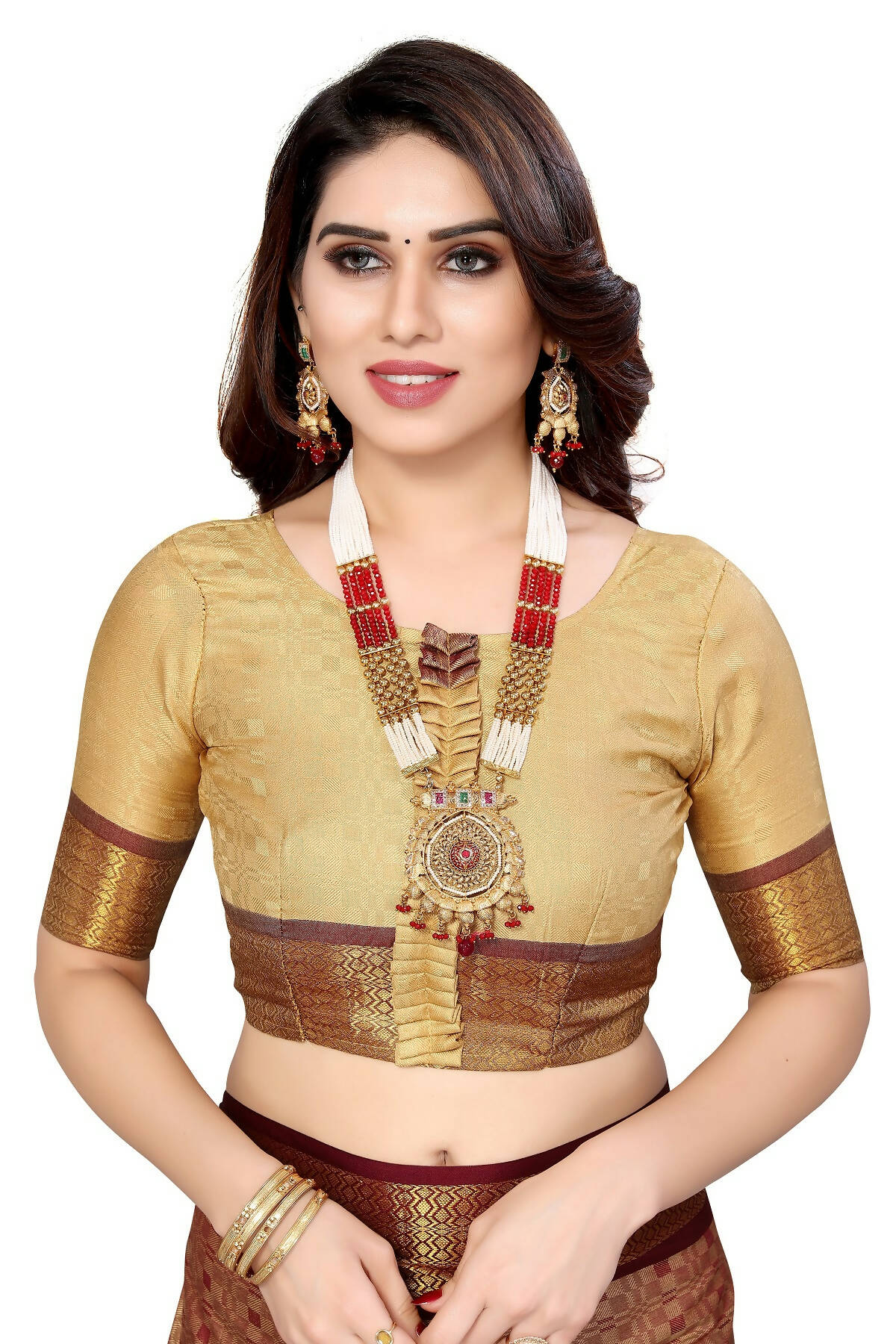 Vamika Weaving Brown Cotton Silk Saree | Grocsy