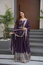 Teeya Creation Violet Color Pure Diamond Silk Wedding Wear Long Gown | Grocsy