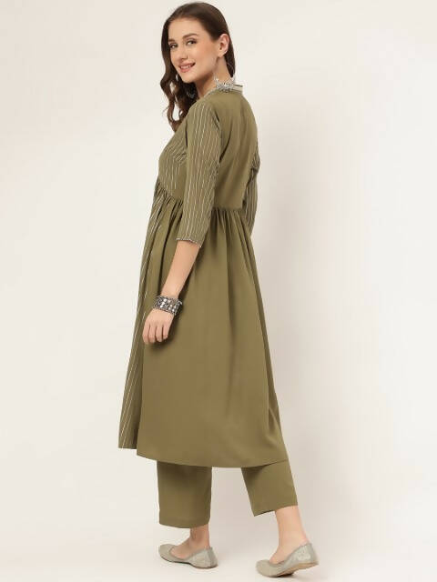 FIORRA Women's Olive Green Poly Crepe A-Line Kurta Set | Grocsy