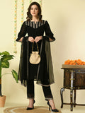 Myshka Women's Black Georgette Kurta & Trousers With Dupatta Party Sets | Grocsy