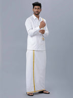 Ramraj Cotton Premium Wedding White Readymade Dhoti, Shirt & Towel Set Dhanvanthri | Grocsy
