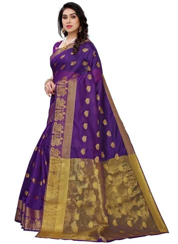 Vamika Banarasi Jacquard Weaving Violet Saree (Shining Violet) | Grocsy