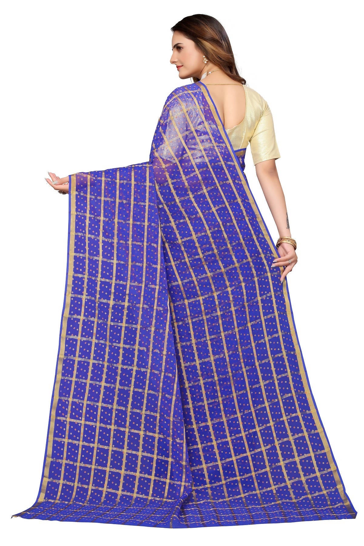 Vamika Ethnic Fire Blue Jari Work Chiffon Saree | Grocsy