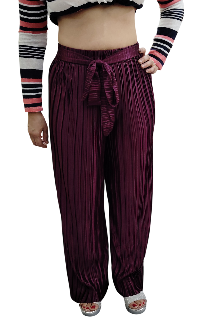 Jaitra Apparels Wine Satin Pleated Free Size Palazzo | Grocsy