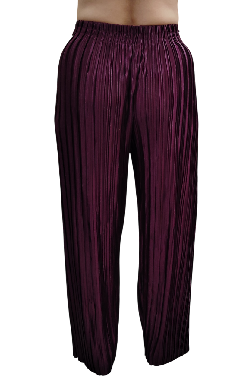 Jaitra Apparels Wine Satin Pleated Free Size Palazzo | Grocsy