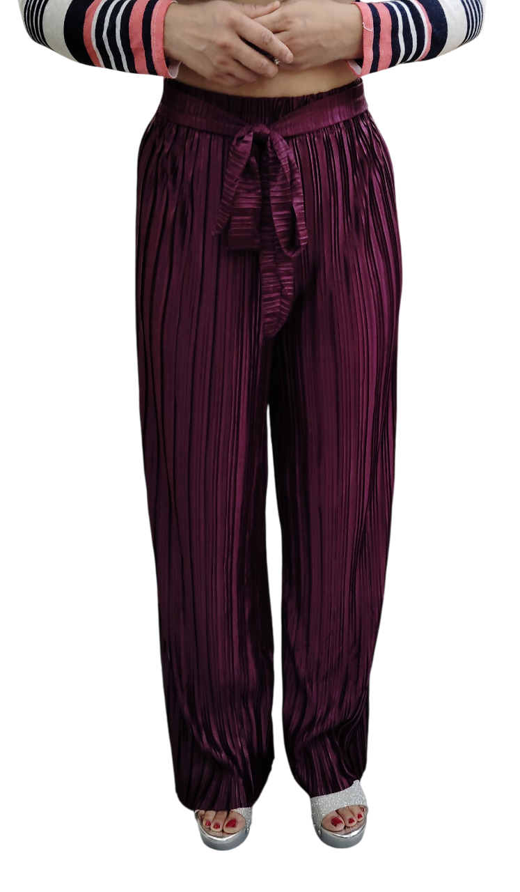 Jaitra Apparels Wine Satin Pleated Free Size Palazzo | Grocsy