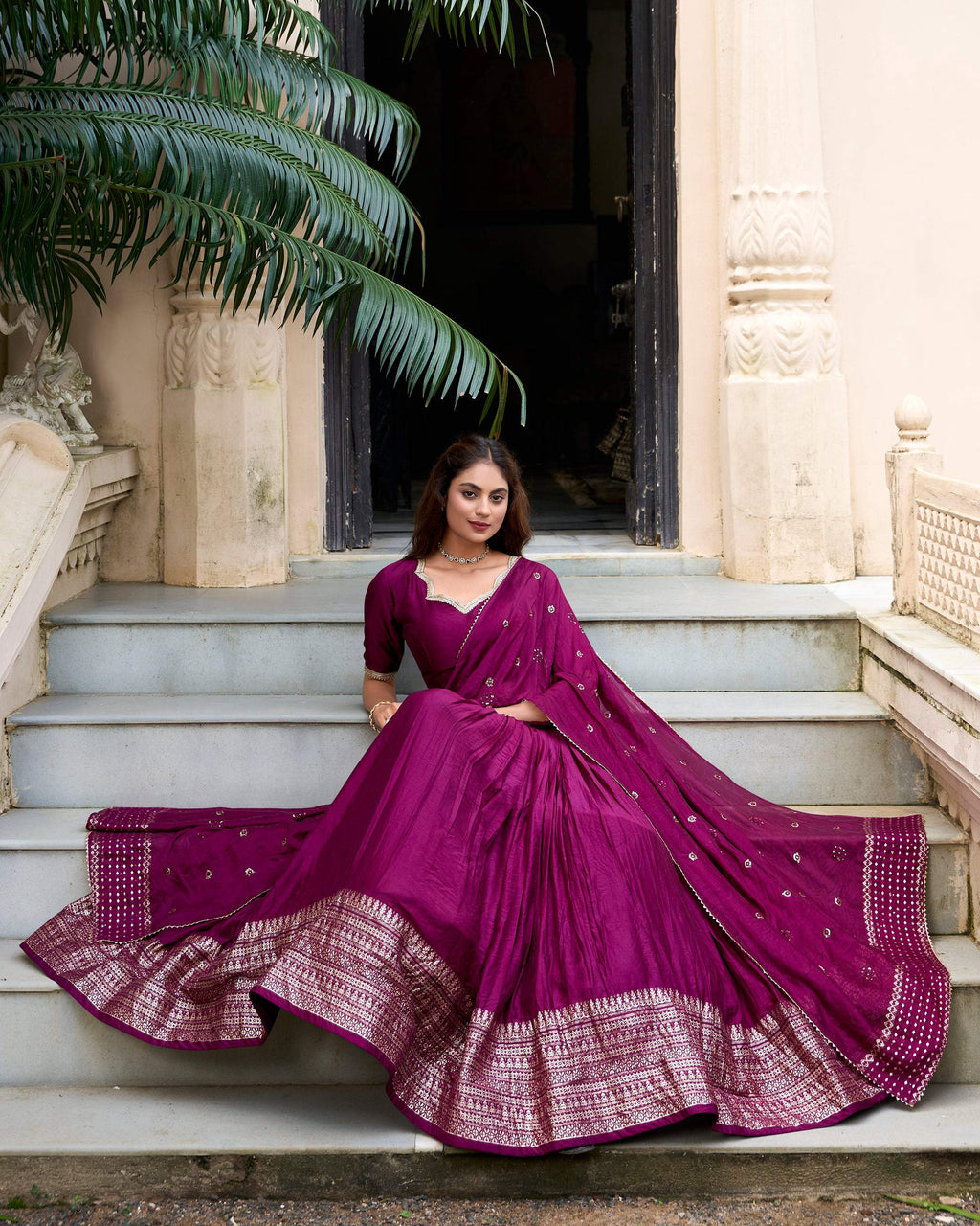 Evanik Women Pure Chanderi Plain With Zari Weaving Work Border Stitched Lehenga With Unstitched Blouse Dupatta(Up to 42) | Grocsy