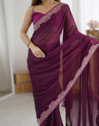 Lorenvalley Fashion Wine Rangoli Silk with Coding Lace Work Saree with Blouse | Grocsy
