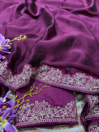 Lorenvalley Fashion Wine Rangoli Silk with Coding Lace Work Saree with Blouse | Grocsy
