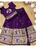 Evanik Designer Wine Soft Silk Paithani Design Lehenga Choli For Girls-Party & Ethnic Wear | Grocsy