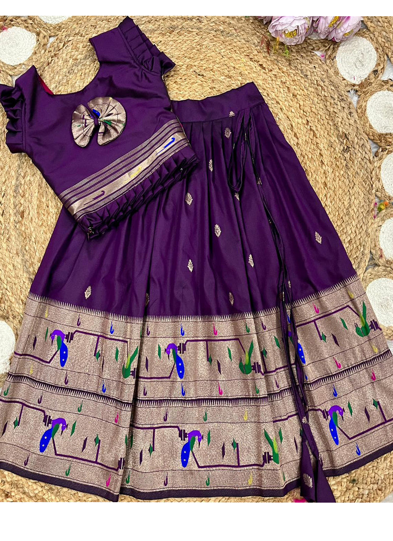 Evanik Designer Wine Soft Silk Paithani Design Lehenga Choli For Girls-Party & Ethnic Wear | Grocsy