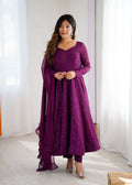 Evanik Wine Heavy Faux Georgette With Lucknowi Work Anarkali Suit | Grocsy