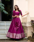 Evanik Women Pure Chanderi Plain With Zari Weaving Work Border Stitched Lehenga With Unstitched Blouse Dupatta(Up to 42) | Grocsy