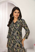 Jyoti Fashion Women's Black Chanderi Silk Floral Print with Side Pocket Kurtis & Sets | Grocsy