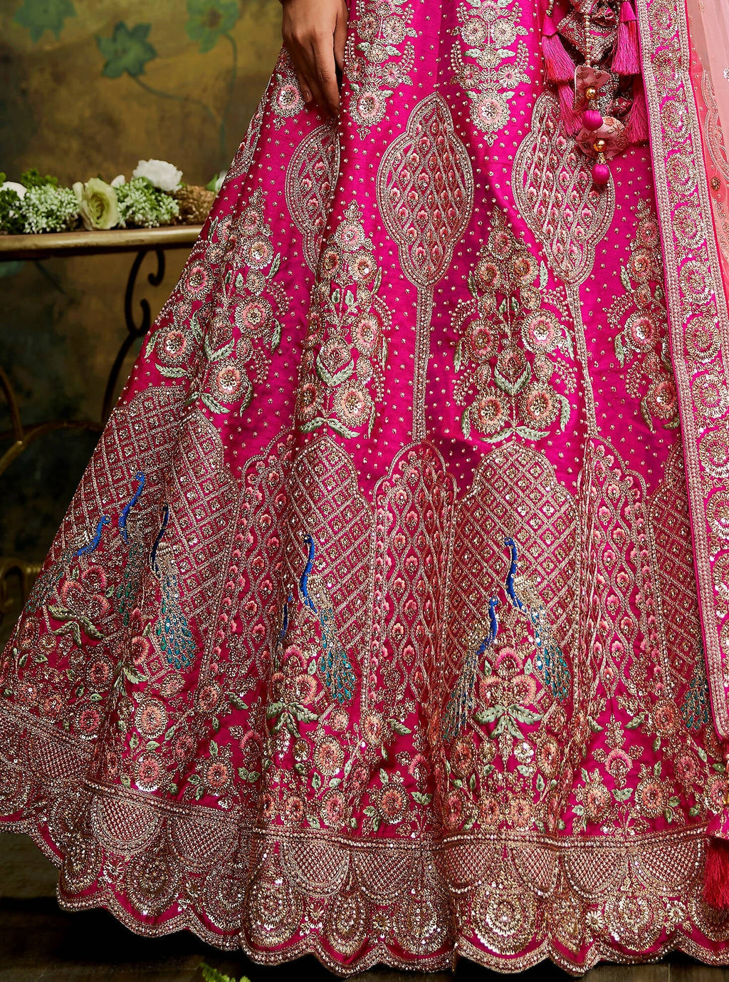 House of Panchhi Pink Pure Silk Moti & Zarkan heavy embroidery Lehenga choli & Dupatta | Grocsy
