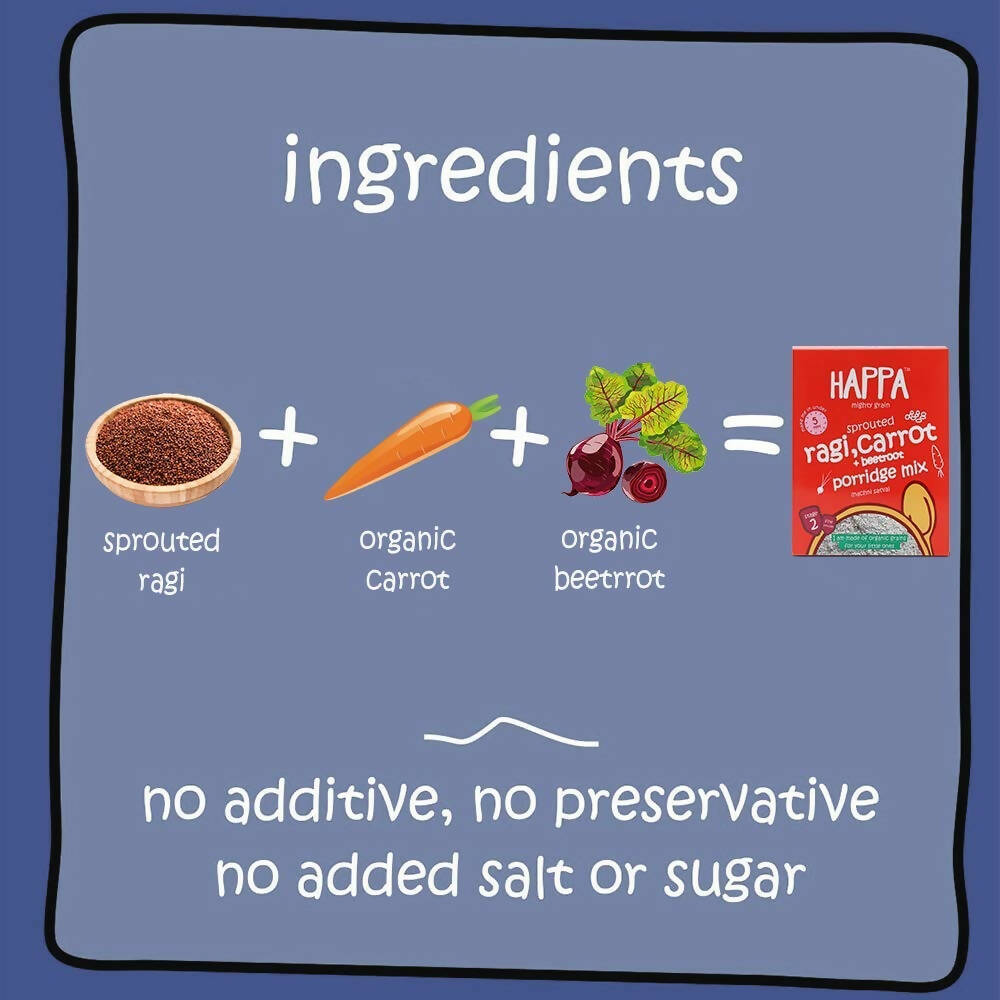 Happa Organic Baby Food Sprouted Ragi, Carrot and Beetroot Porridge Mix | Grocsy