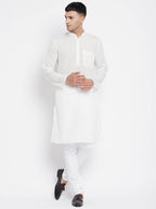 Even Apparels Pure Cotton Men's Kurta With Band Collar in White Color | Grocsy