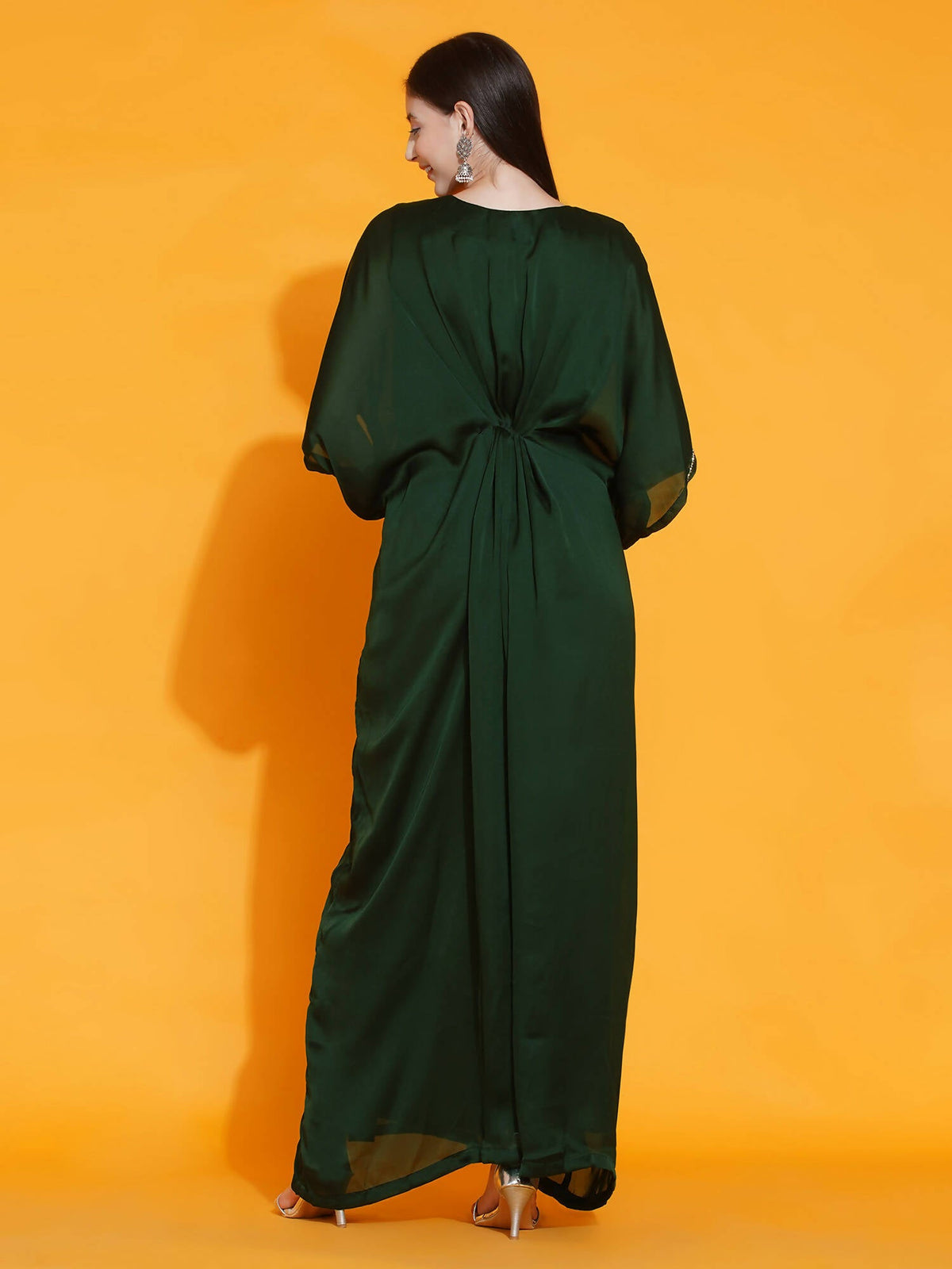 Women Republic Green Georgette Hand Embellished Kaftan Style Gown | Grocsy