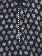 Ahalyaa Navy Blue Poly Rayon Silver Foil Print Kids Kurta Churidar Set For Boys | Grocsy