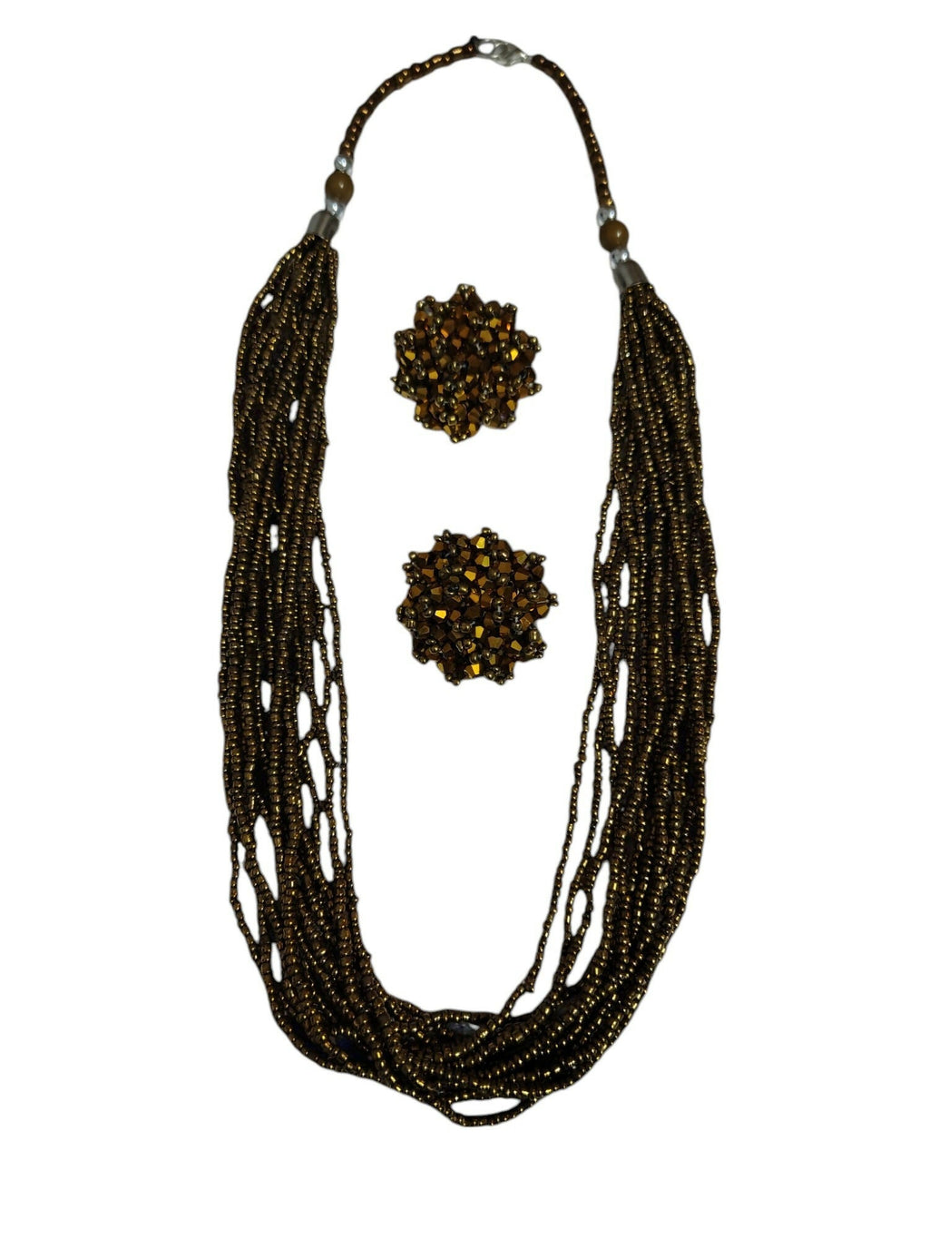 Inhanns Bloom Handmade Beaded Necklace With Earrings - 12 Layers - Golden Necklace Set | Grocsy