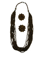 Inhanns Bloom Handmade Beaded Necklace With Earrings - 12 Layers - Golden Necklace Set | Grocsy