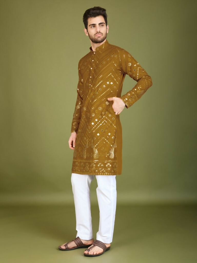 Vastranavya Yellow Exclusive Festival Wear Pure Viscose Rayon Embroidered Sequence Work Kurta | Grocsy