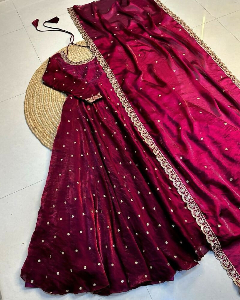 Teeya Creation Women's New Trendy Latest Designer Embroidery Anarkali Gown with Dupatta Set | Grocsy