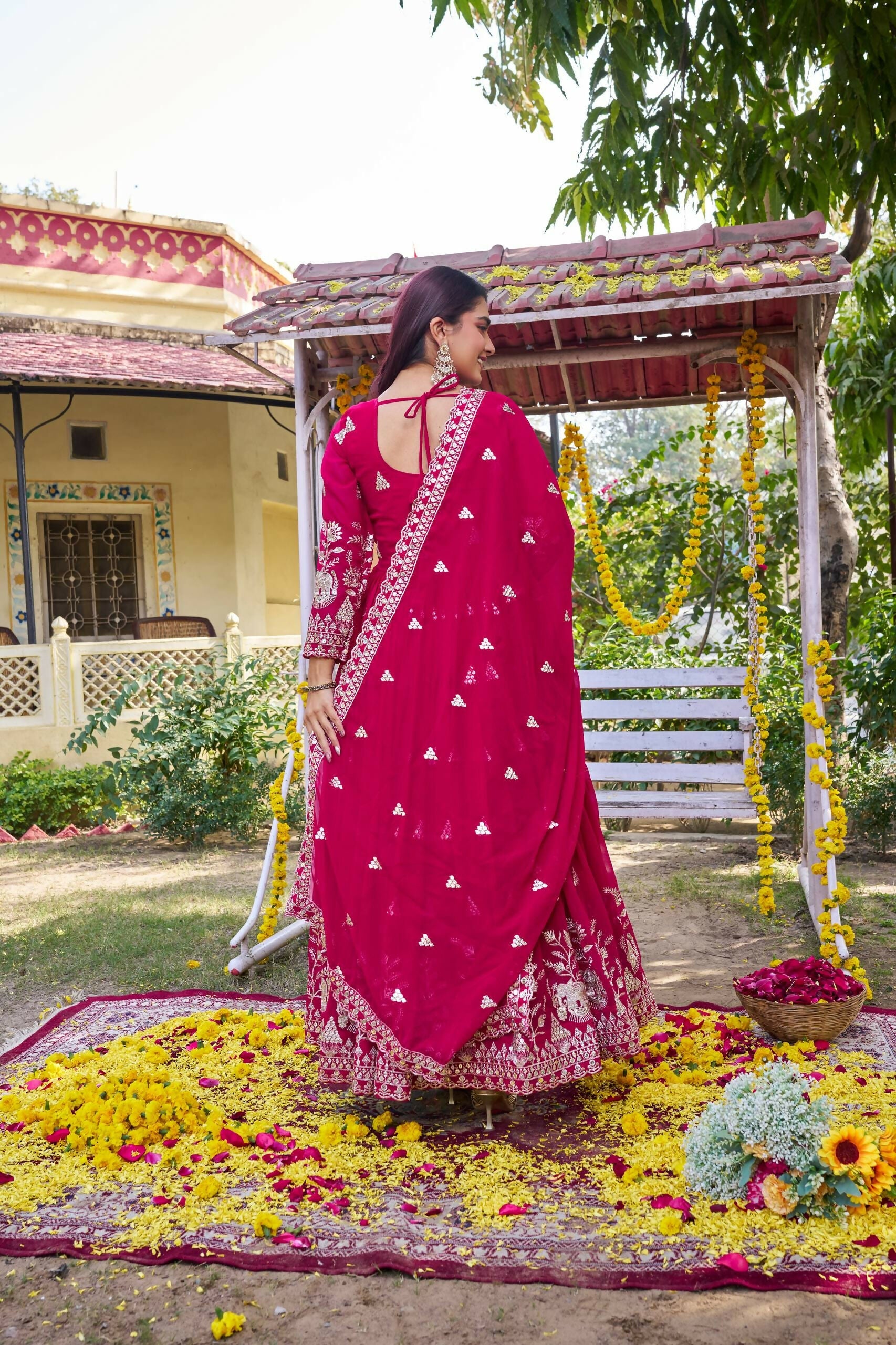 Teeya Creation Womens Casual Party Wear Heavy 7mm Sequence Embroidery Work Pink Gown Set | Grocsy